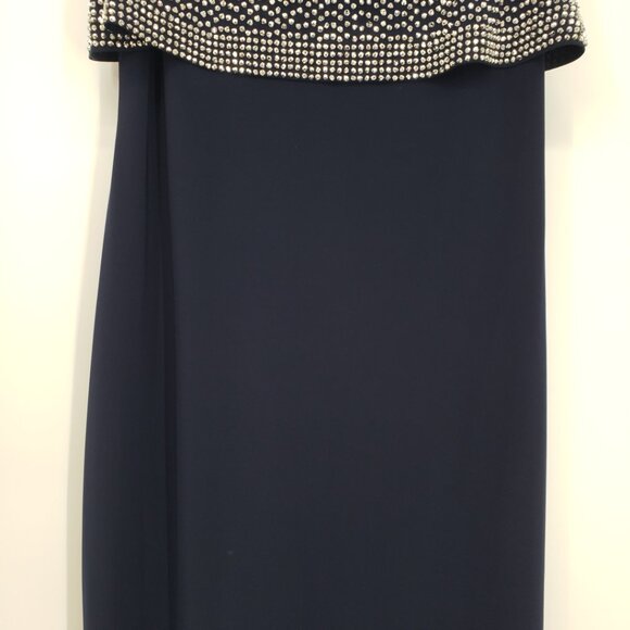 Joseph Ribkoff Embellished Sheath Cocktail Dress 10 Layered Sleeveless Navy Blue - Picture 5 of 14